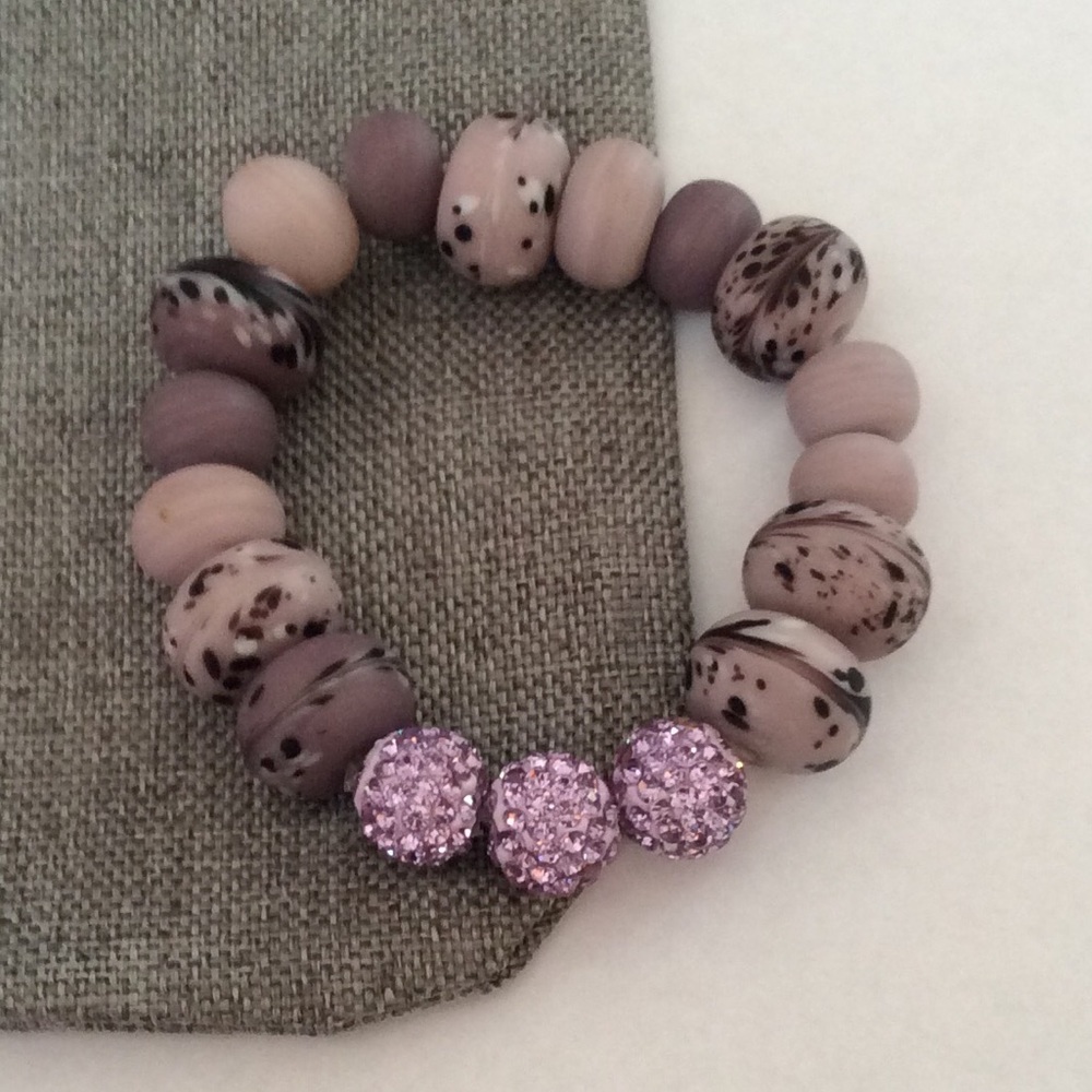 Lavender Glass Lampwork Swirl Bead Bracelet